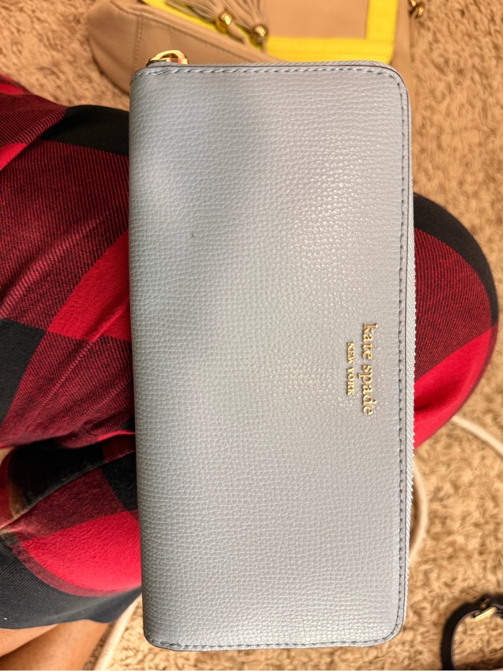 kate spade Pale Blue Zip-Around Leather Wallet with Gold Logo